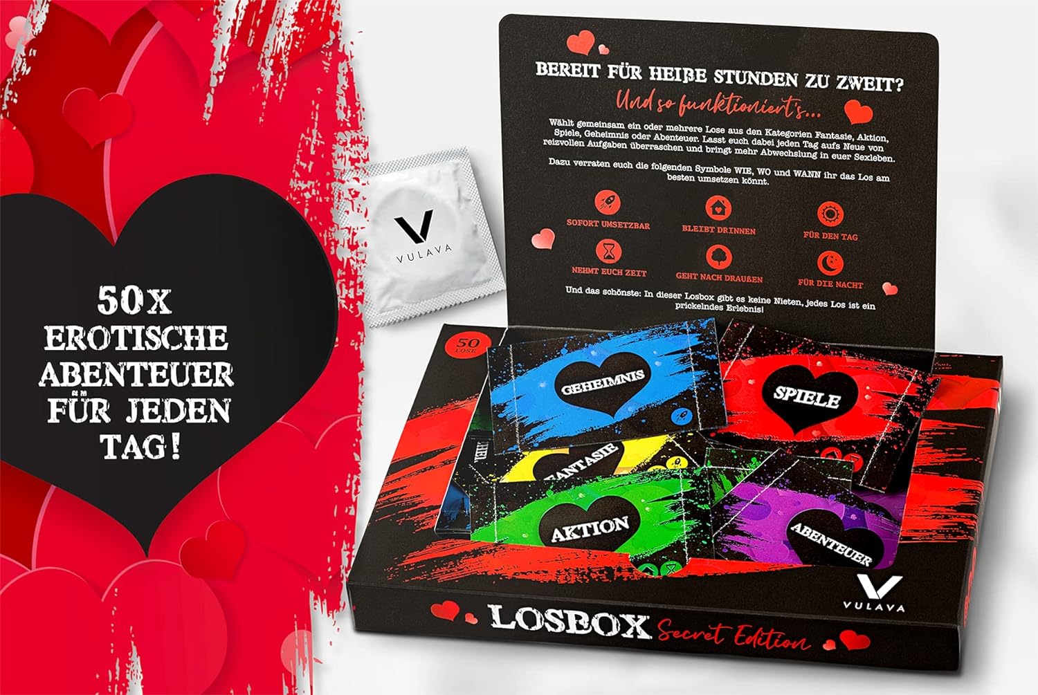 Sex Spiel - Ideen & Erotische Augaben - Erotische Losbox für Paare | Vulava®