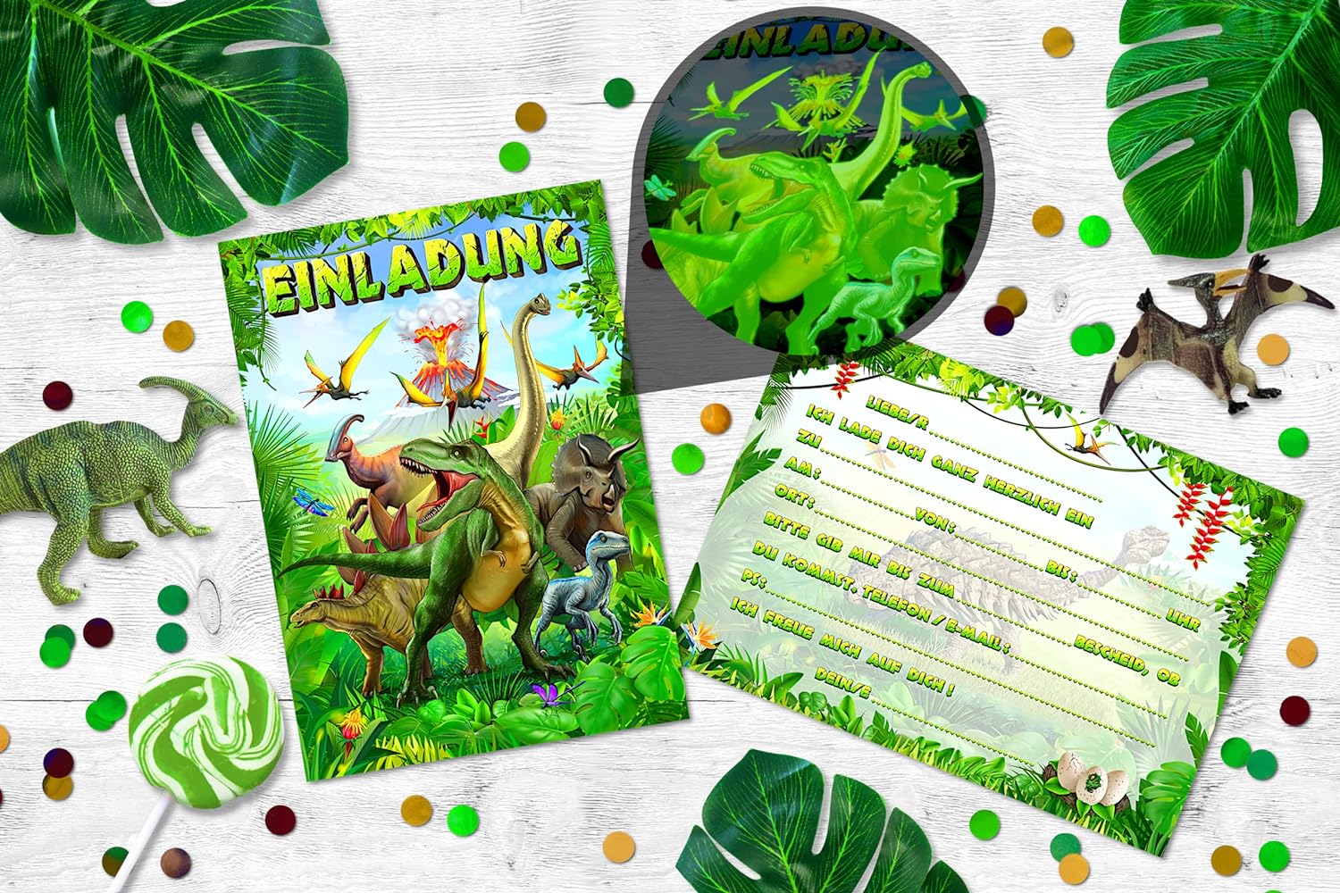 Dinosaurier Einladungskarten für Geburtstage 12x