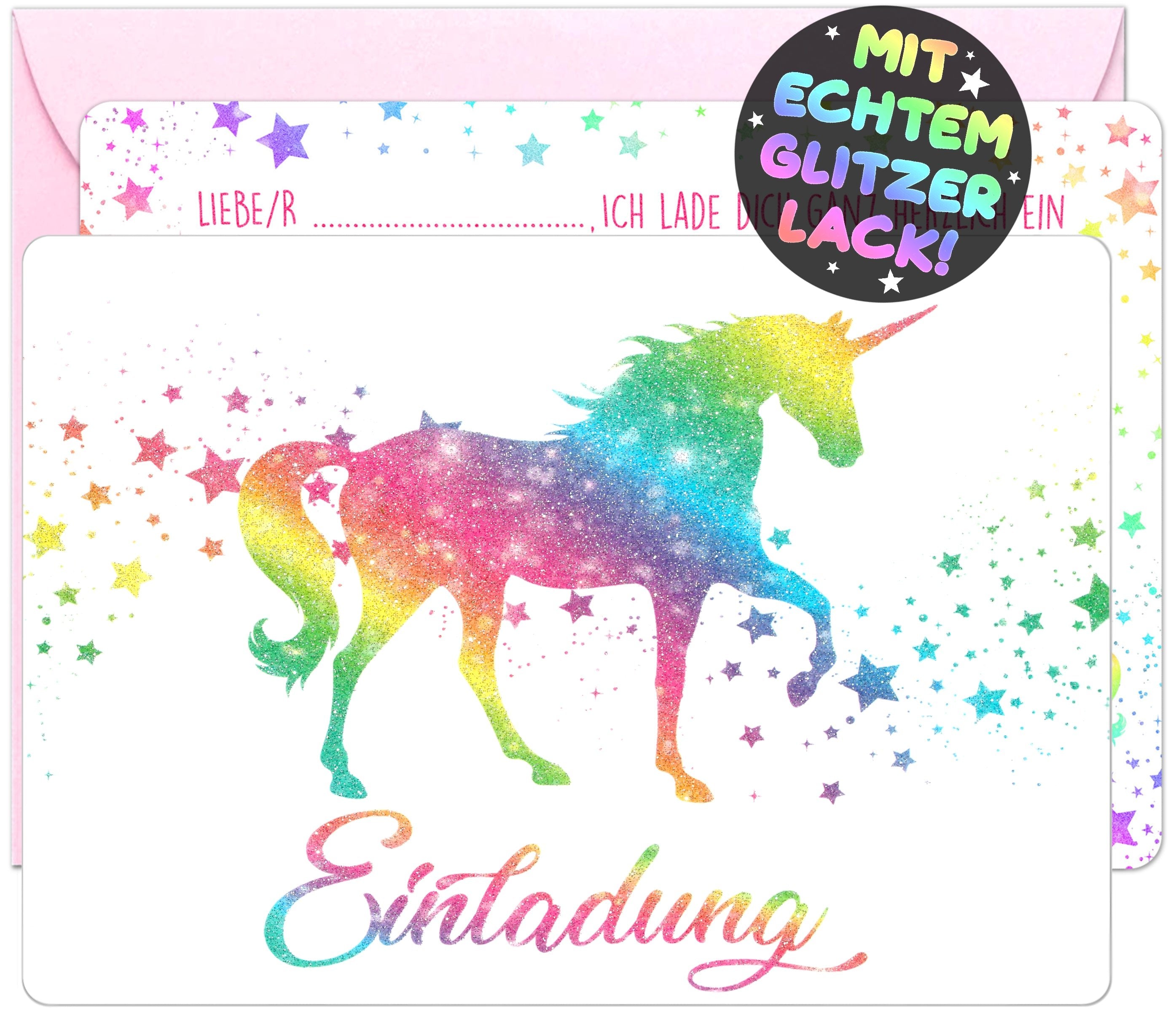 Einhorn Glitzer Einladungskarten | Vulava®
