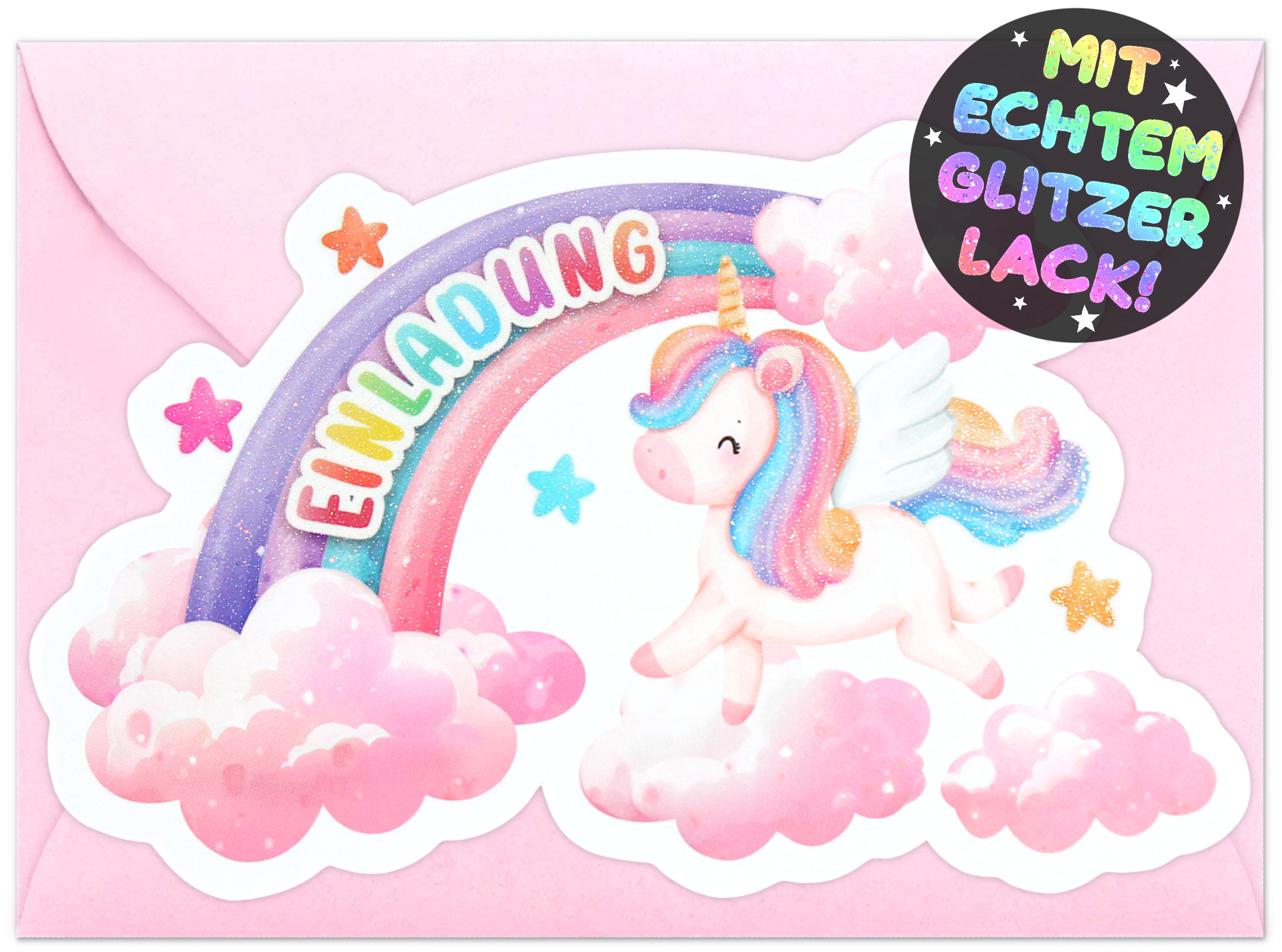 Regenbogen Einhorn Einladungskarten | Vulava®