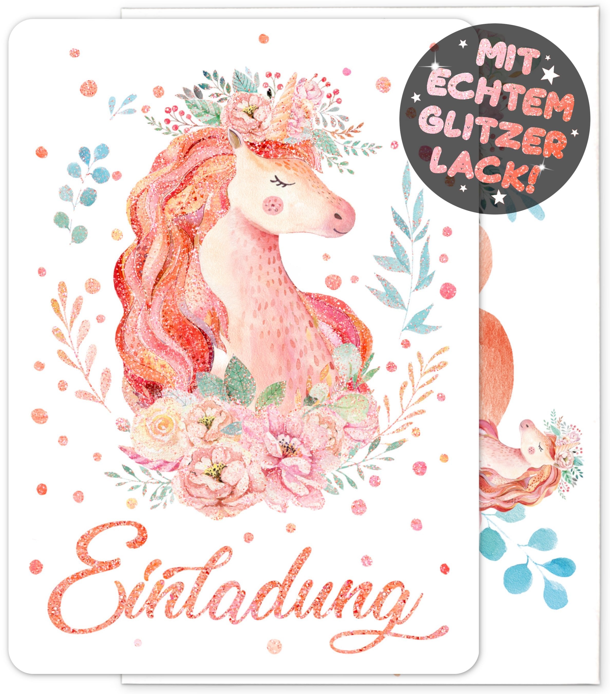 Einhorn Einladungskarten - Glitzerrosé | Vulava®