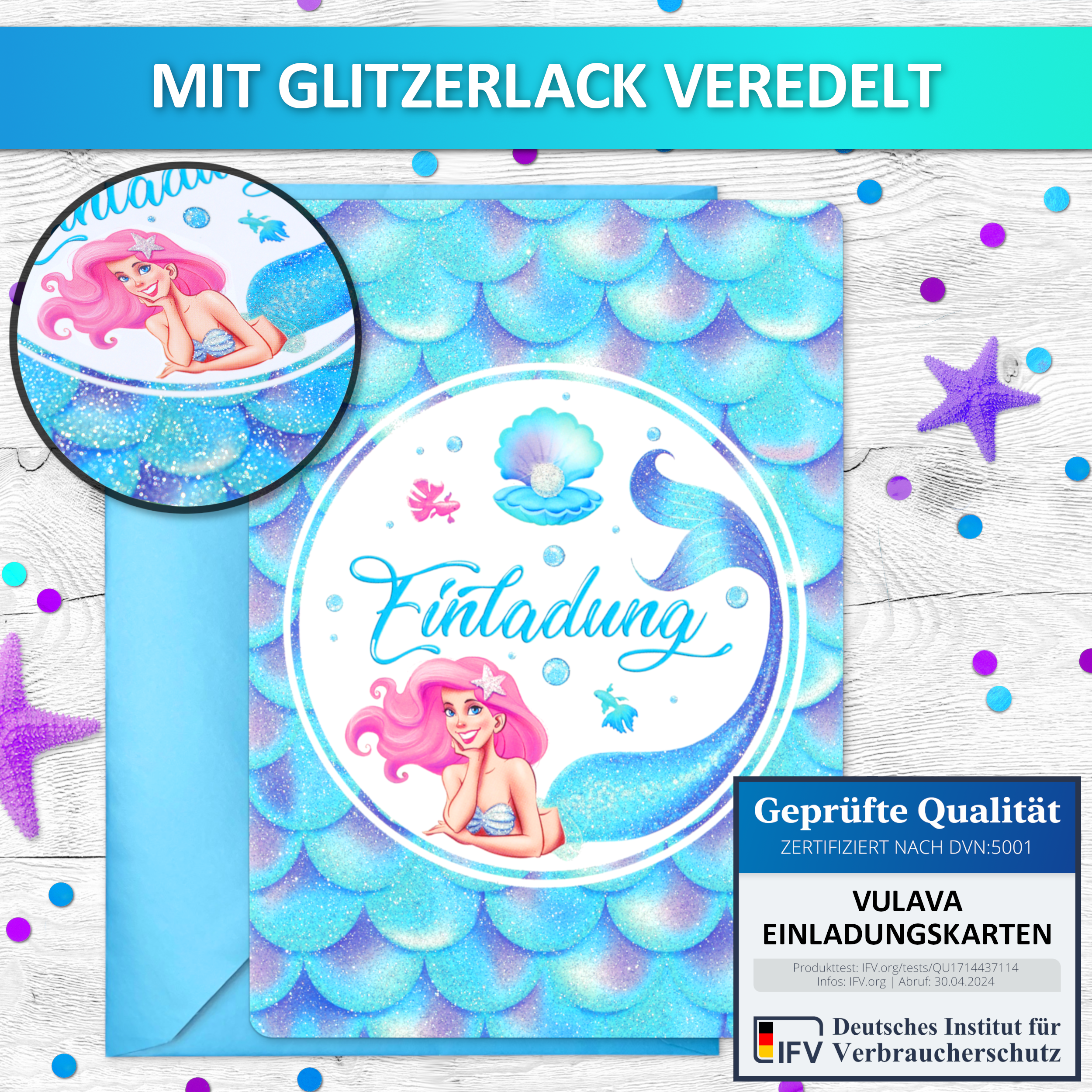 Meerjungfrauen Einladungskarten mit Text | Vulava®