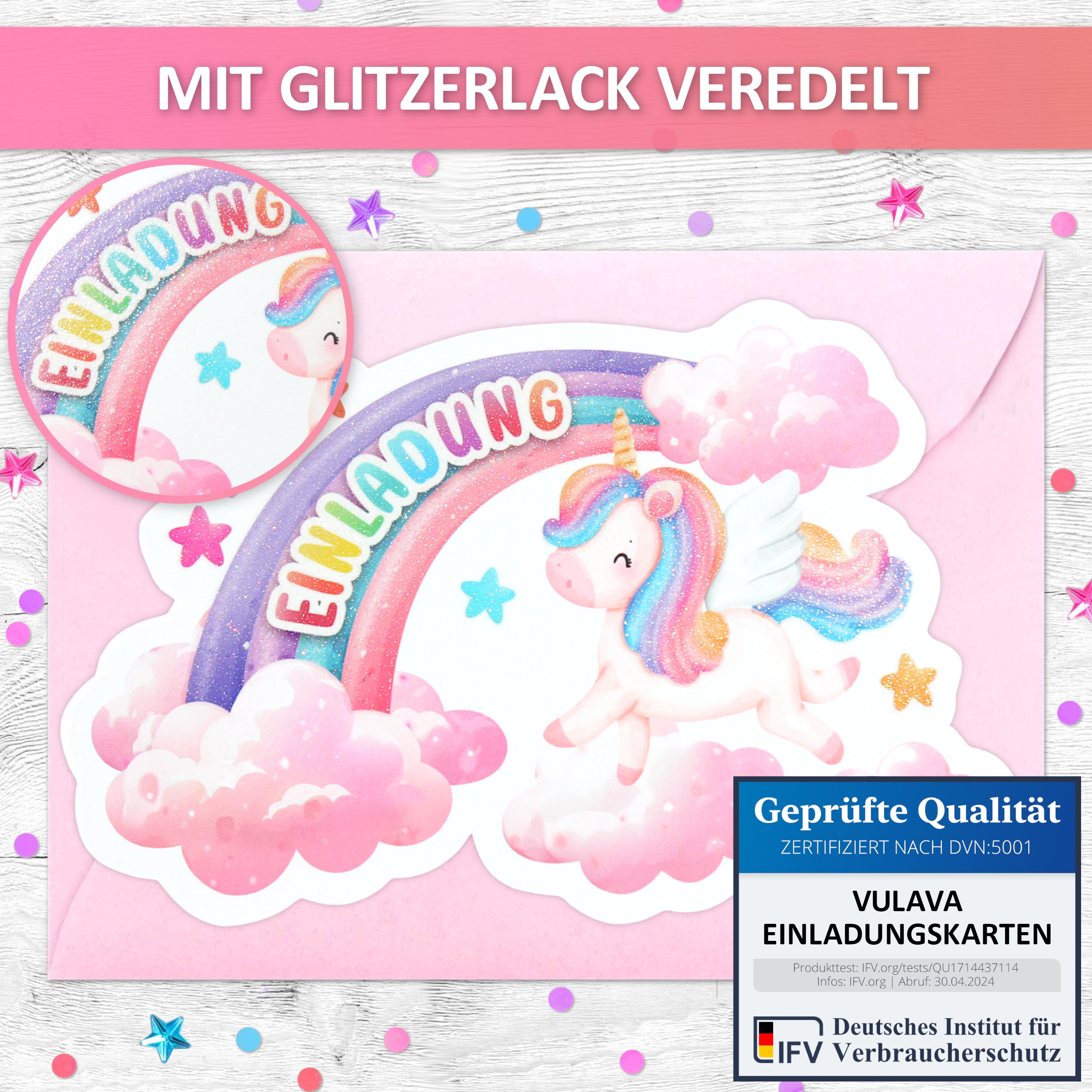 Regenbogen Einhorn Einladungskarten | Vulava®