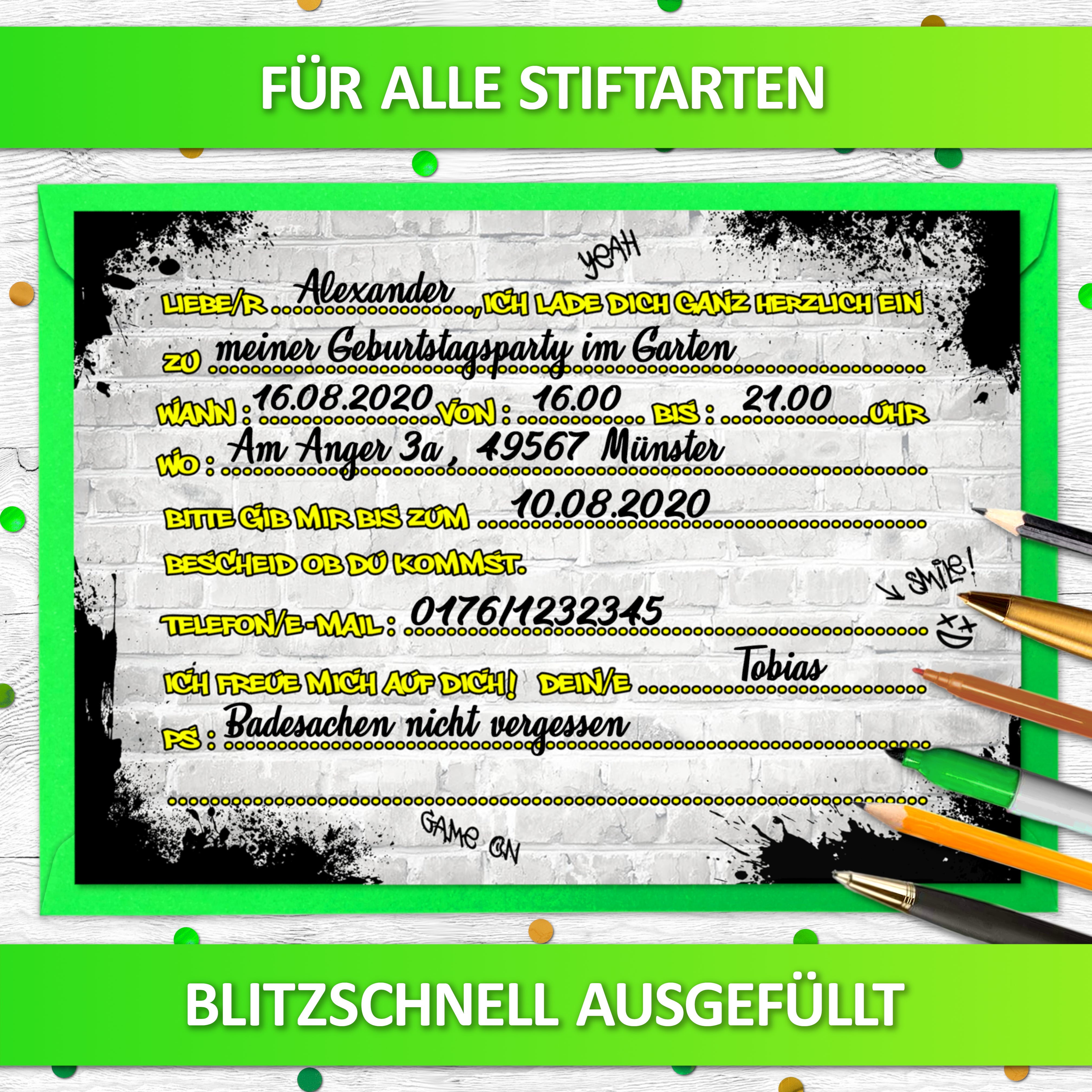 Einladung Graffiti Kindergeburtstag | Vulava®