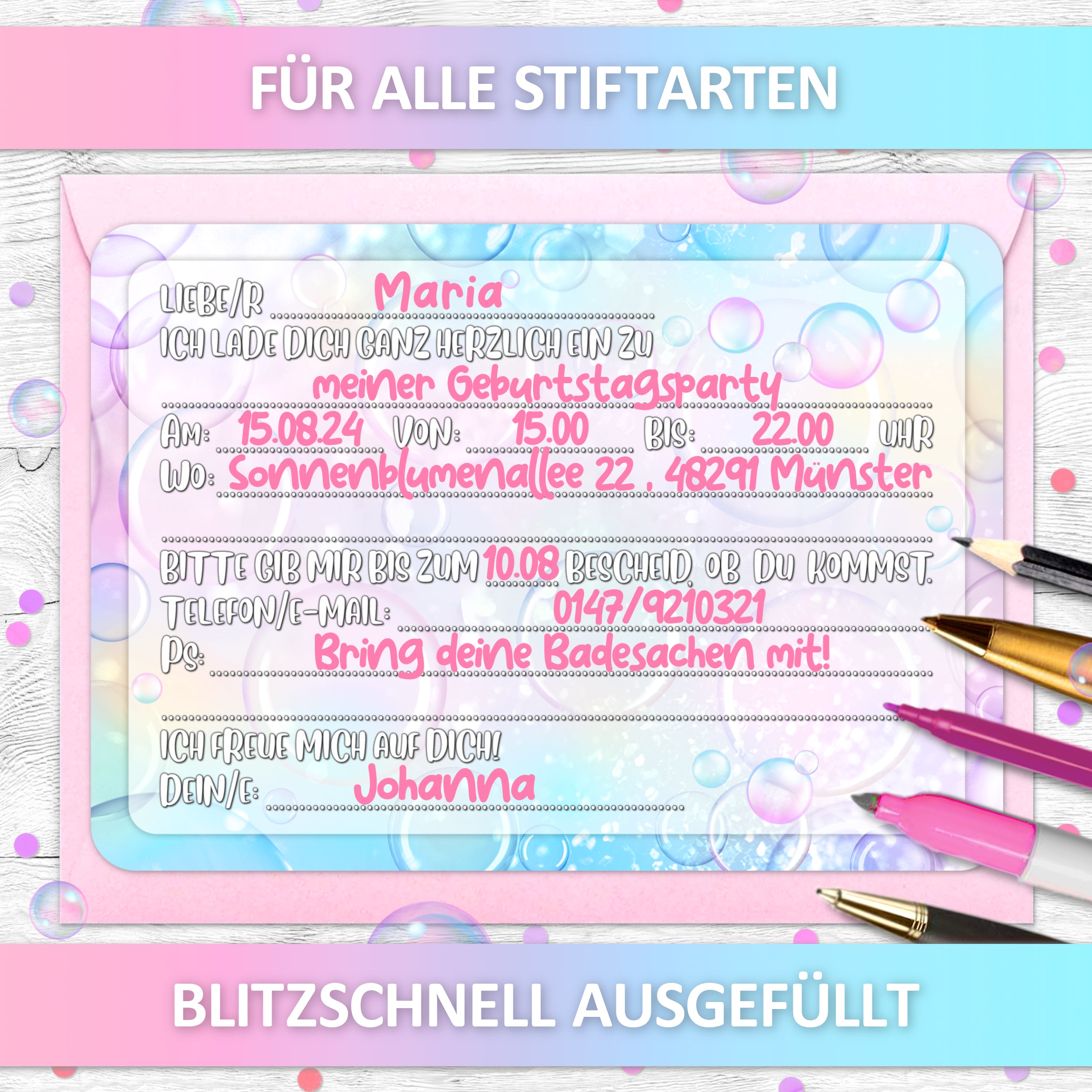 Seifenblasen Party-Einladungskarten | Vulava®