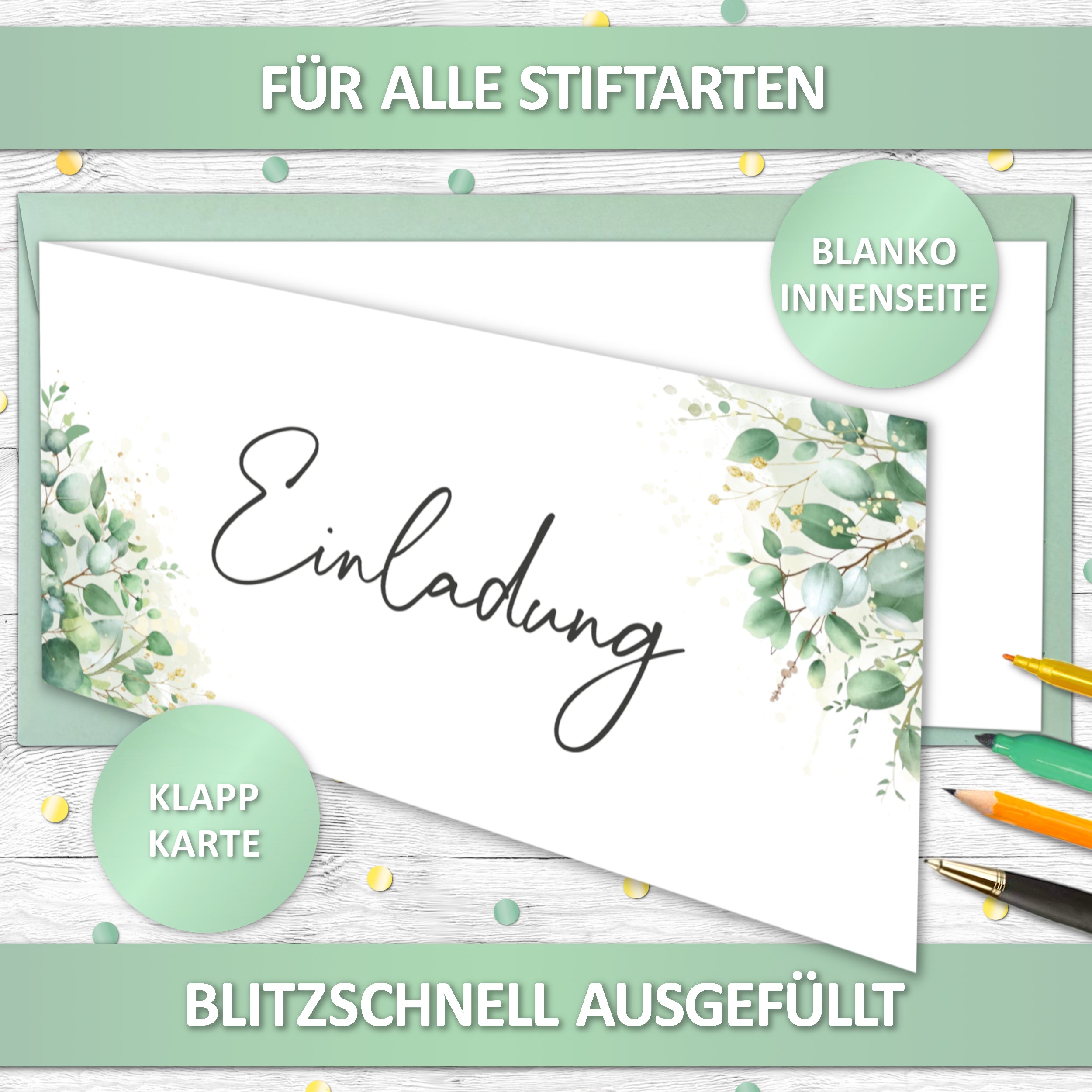 12x EINLADUNGSKARTEN + 12x Umschläge - Hochzeit