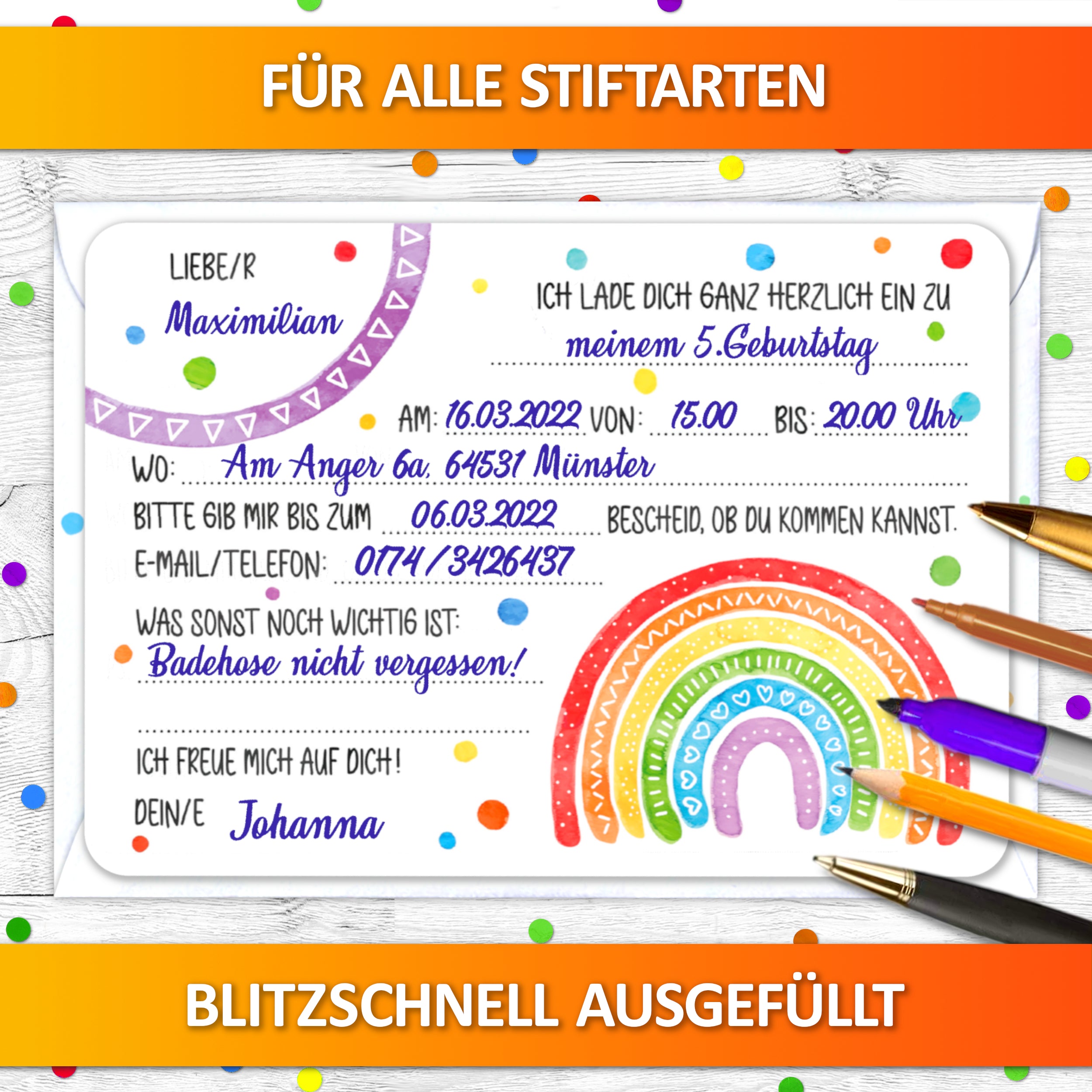 Einladung Regenbogen Kindergeburtstag | Vulava®