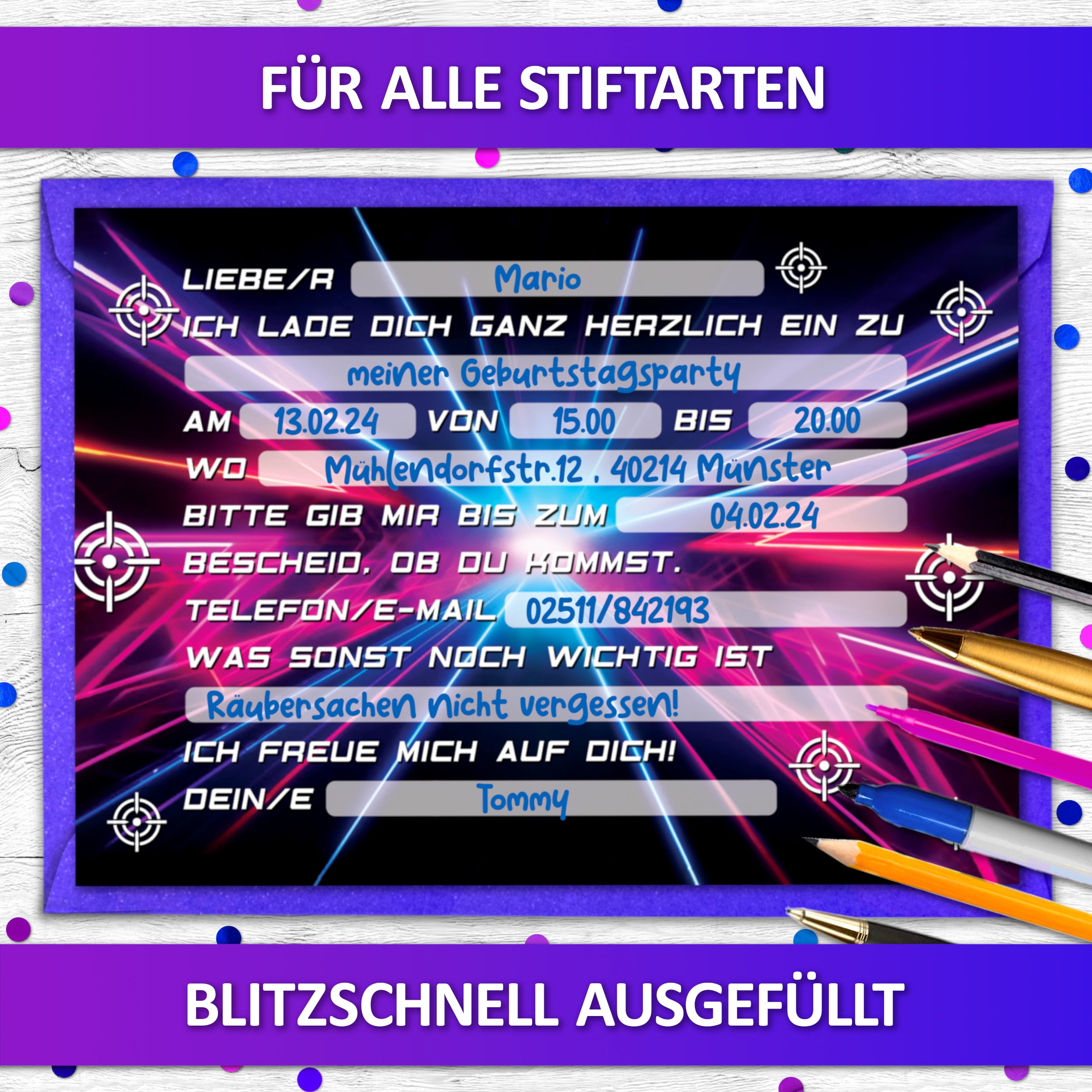 Lasertag Einladungskarten | Vulava®