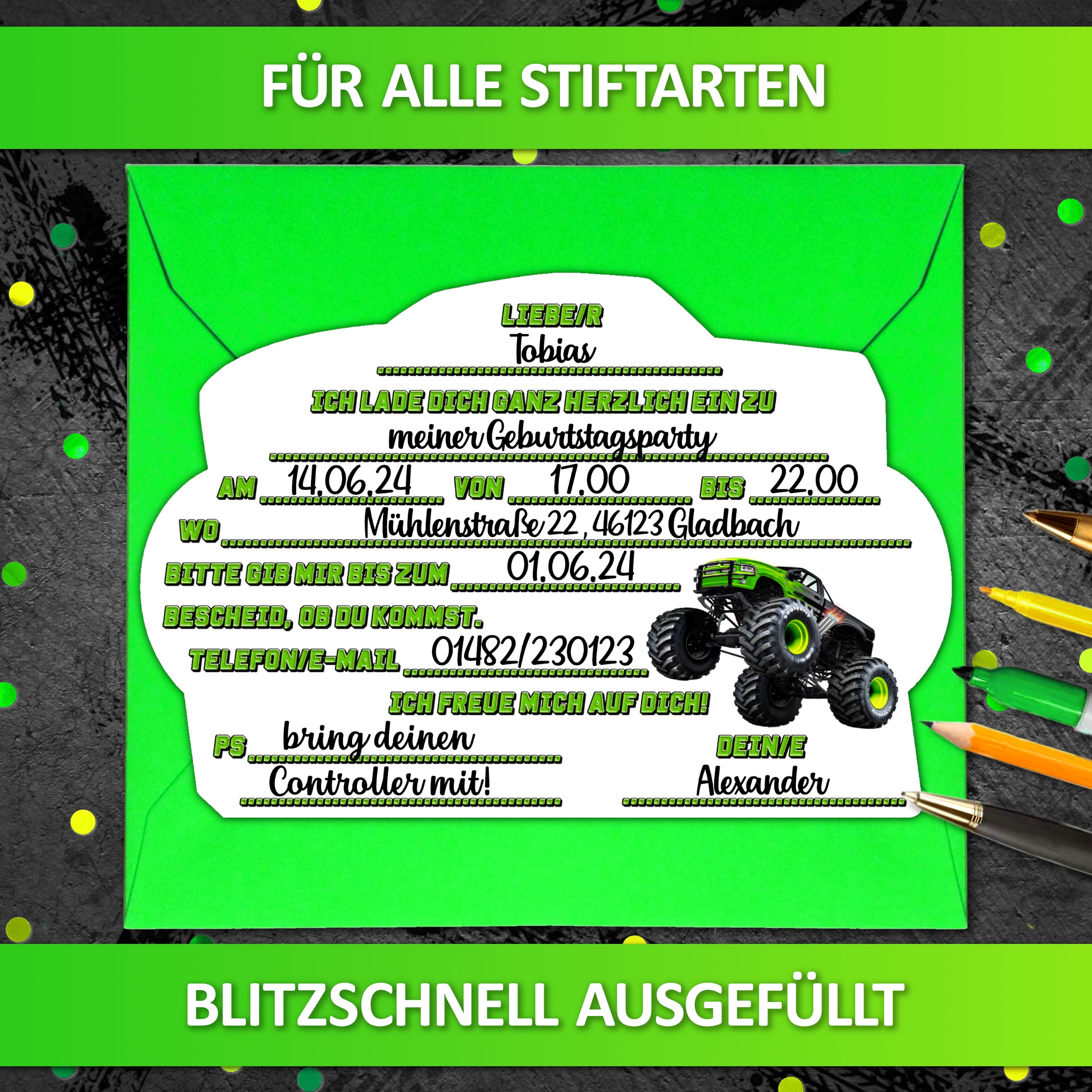 Monstertruck Party-Einladungskarten | Vulava®
