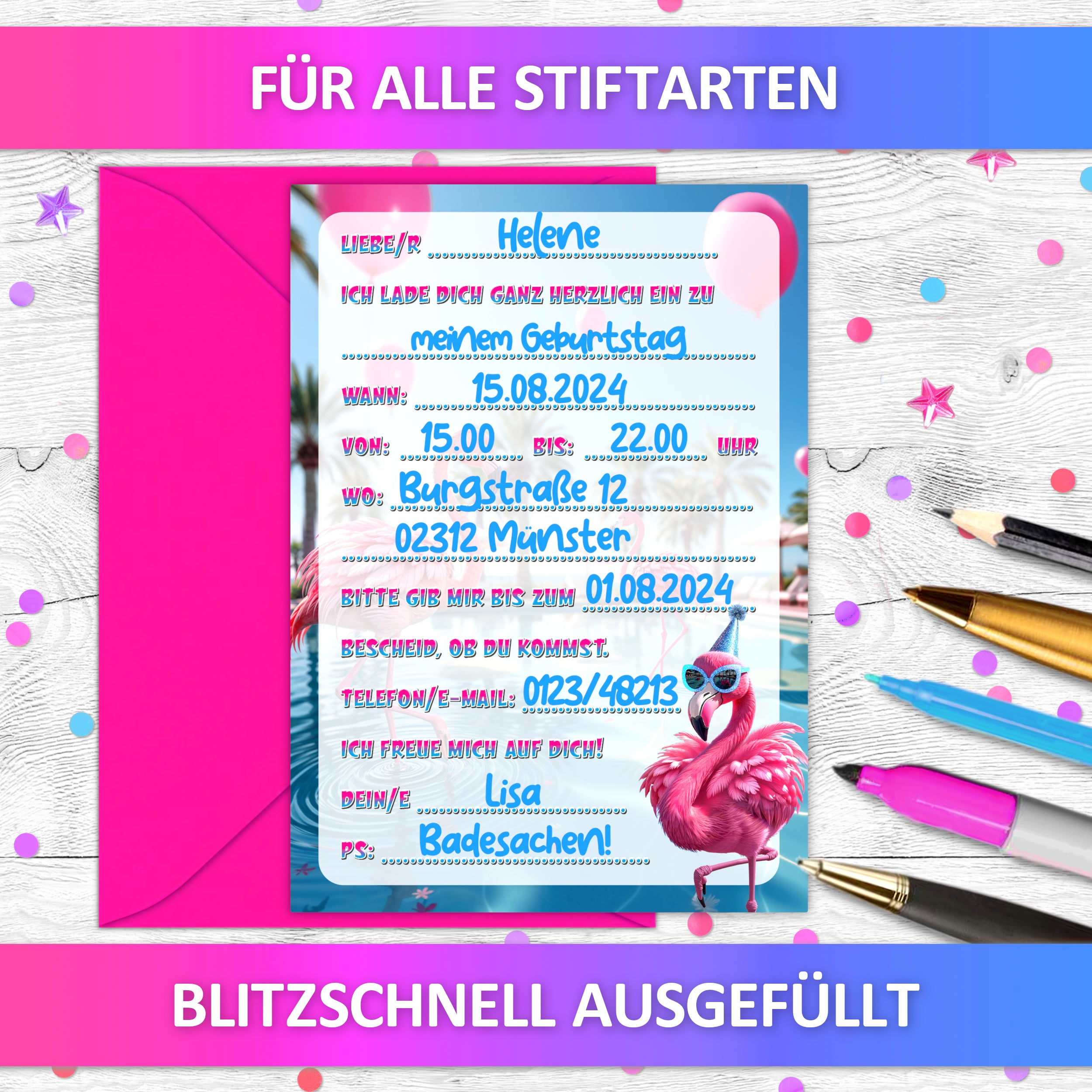 Flamingo Pool Party Einladungskarten