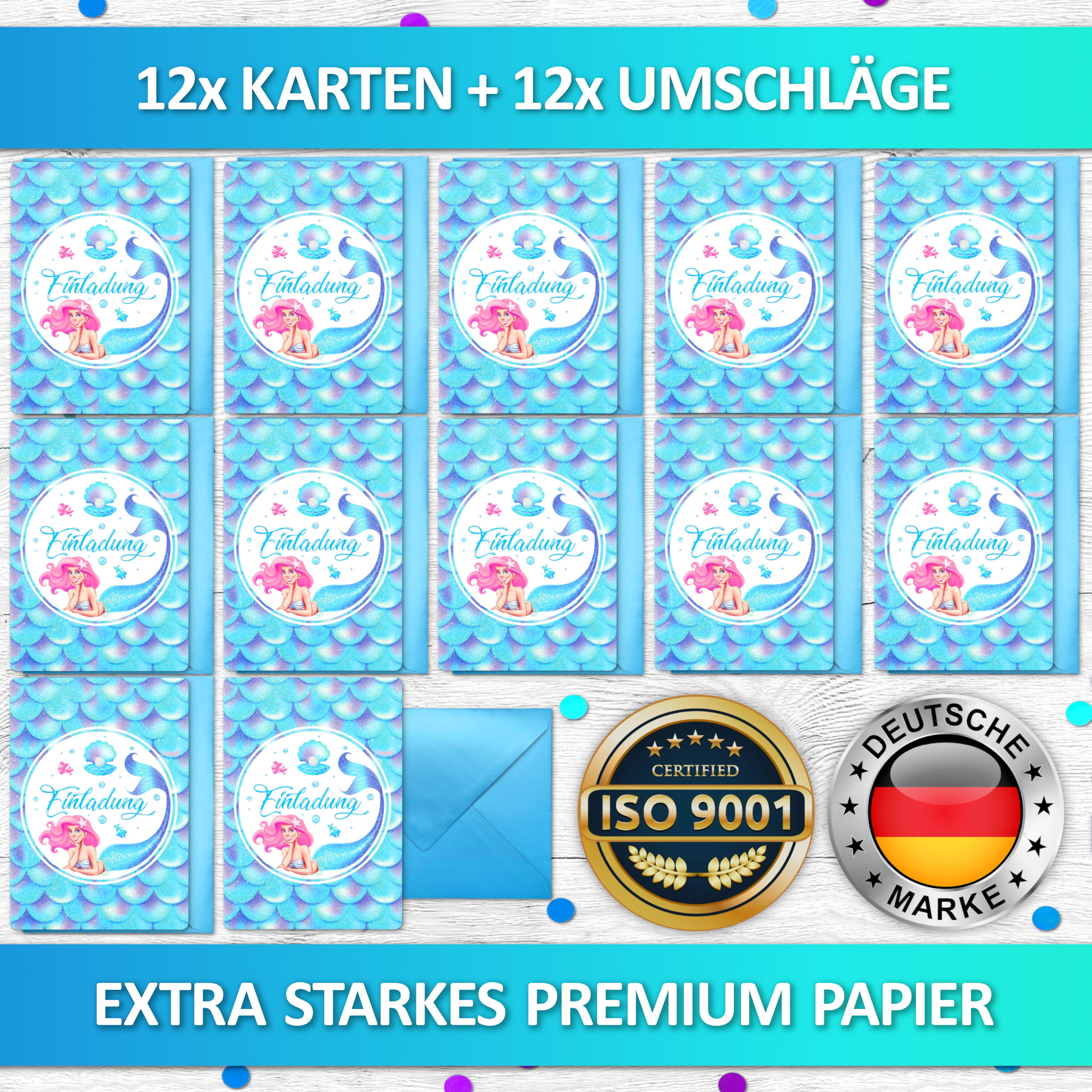 Meerjungfrauen Einladungskarten mit Text | Vulava®