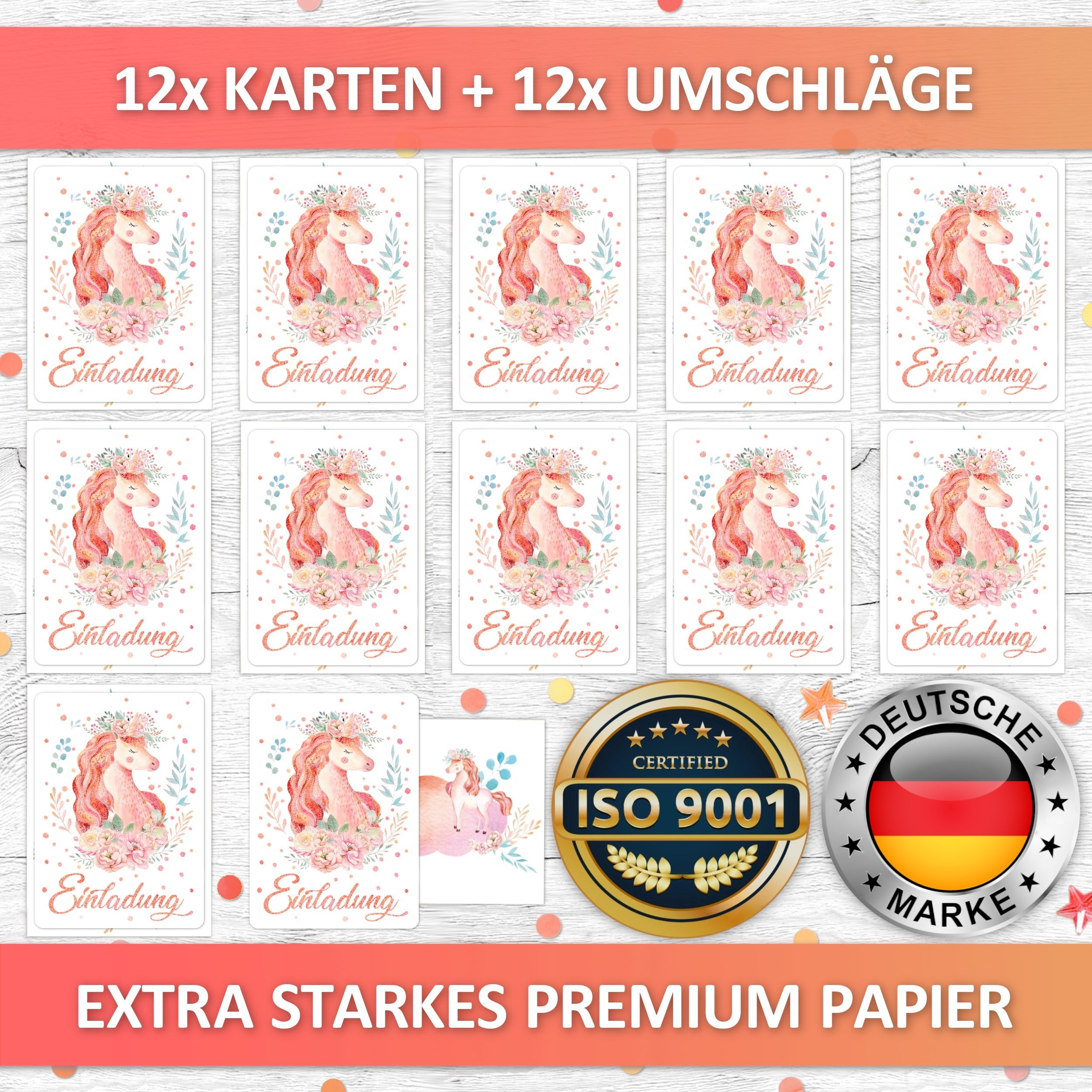 Einhorn Einladungskarten - Glitzerrosé | Vulava®