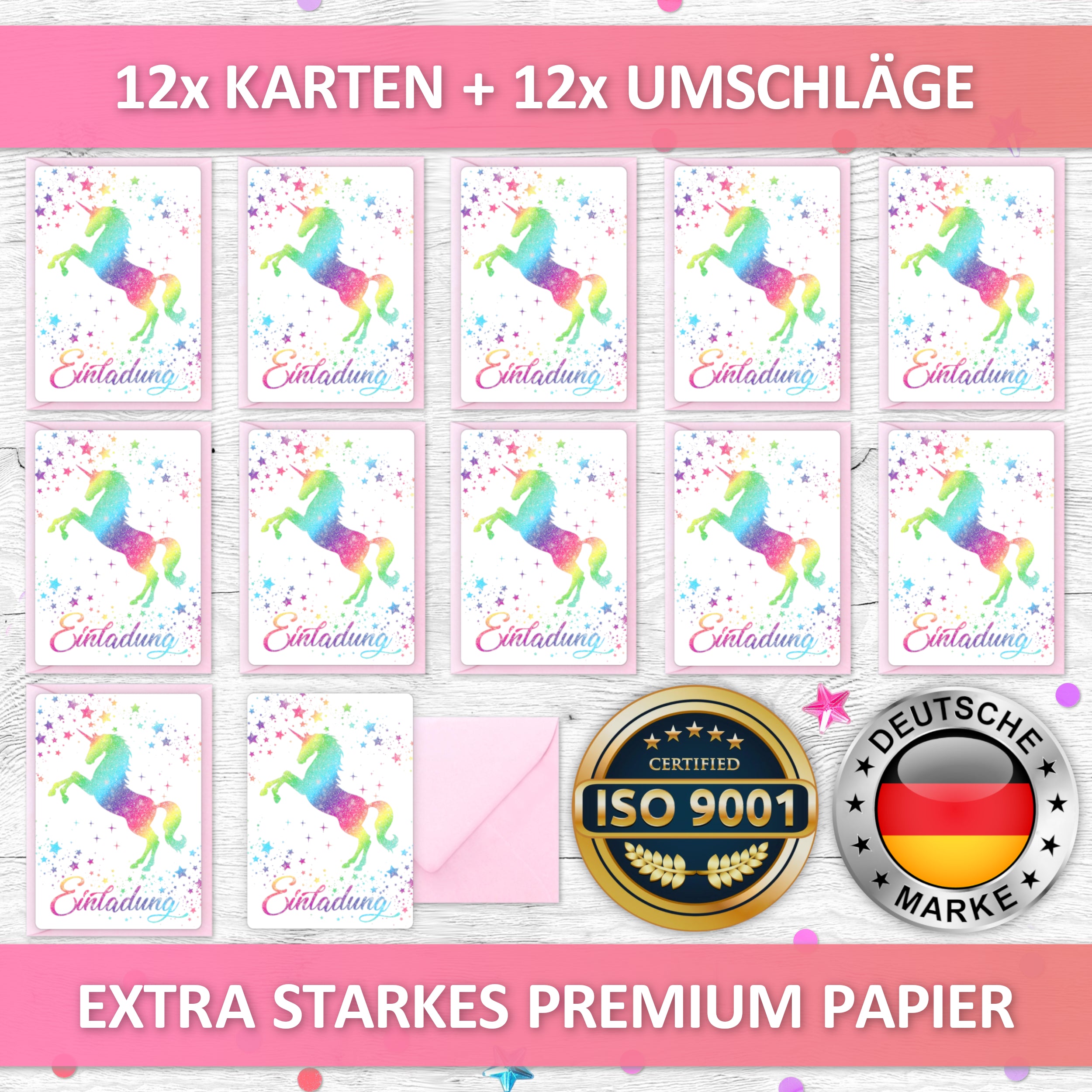 Glitzer Einhorn Einladungskarten | Vulava®