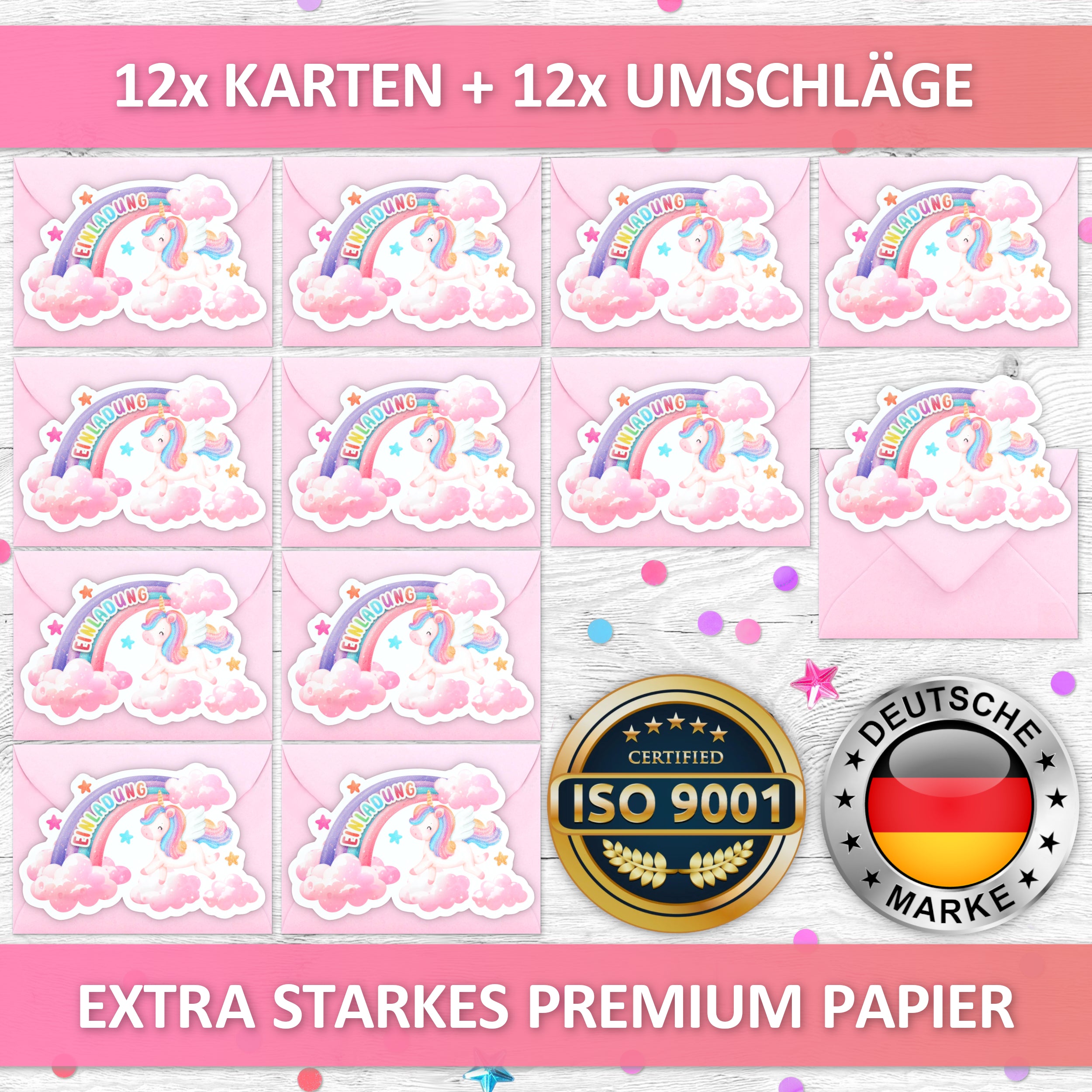 Regenbogen Einhorn Einladungskarten | Vulava®