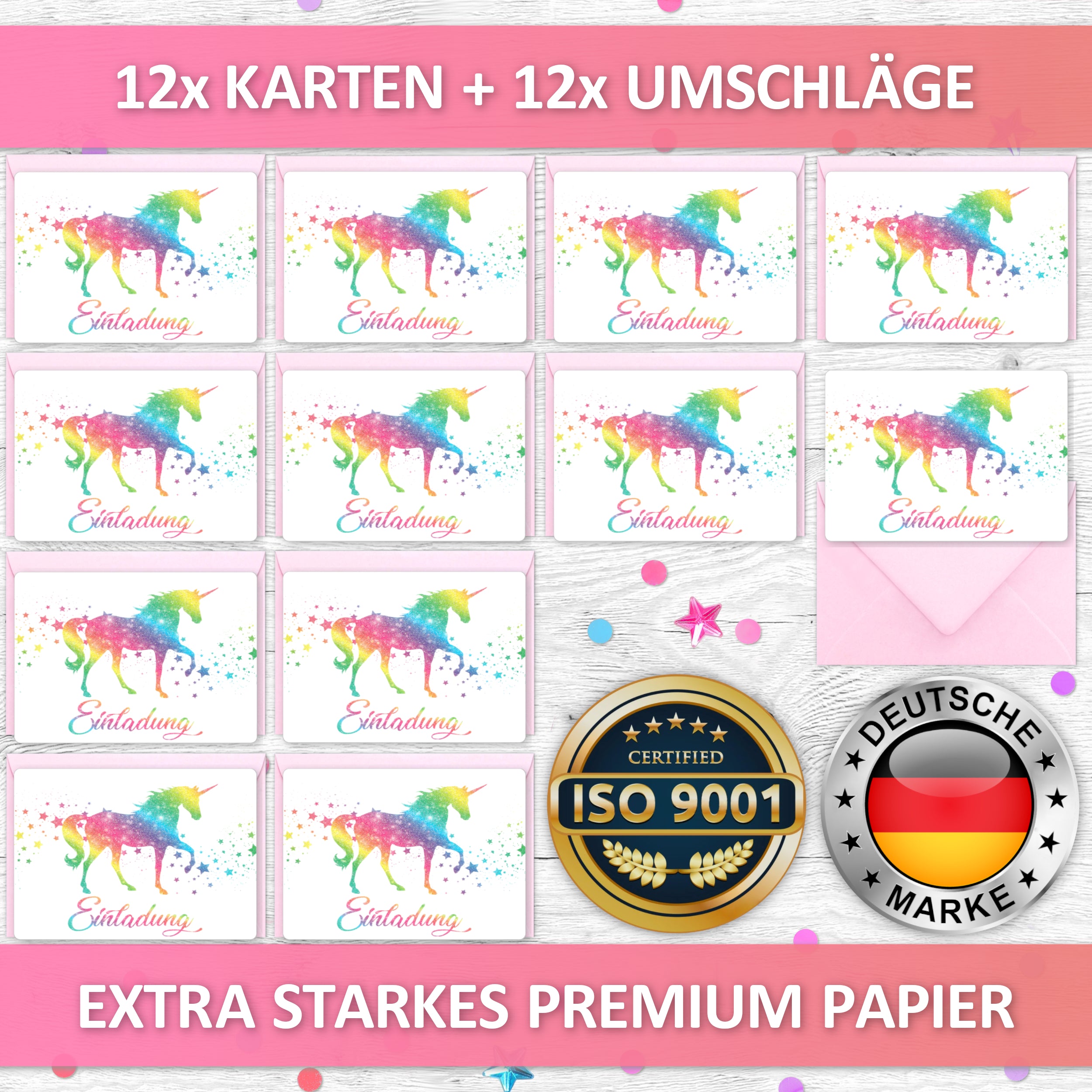 Einhorn Glitzer Einladungskarten | Vulava®