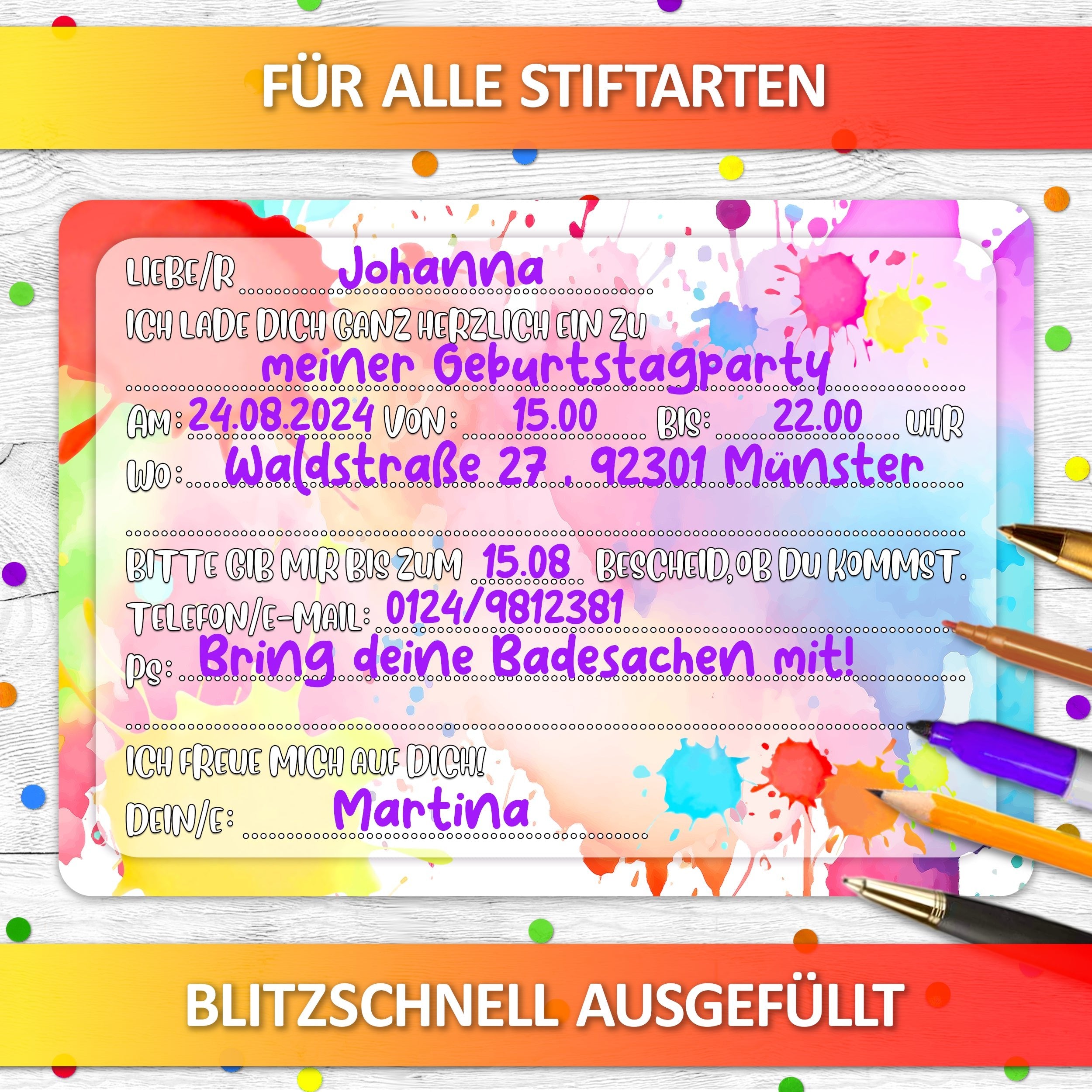 Bunte Einladungskarten ''Splash'' | Vulava®
