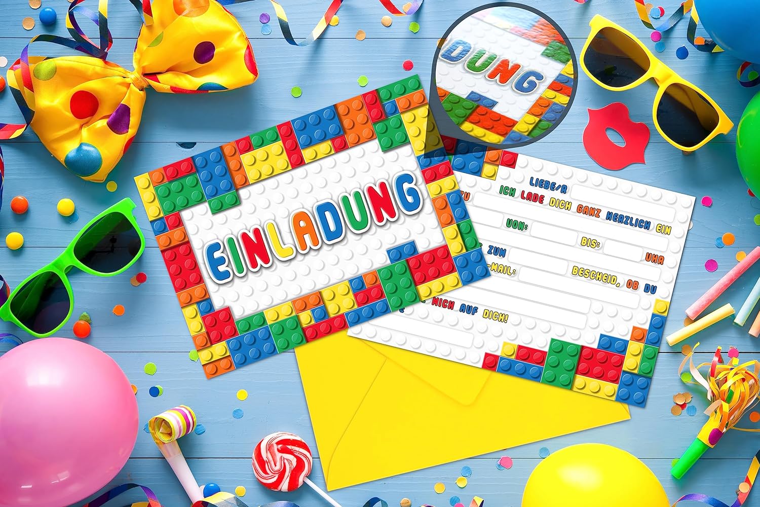 Lego Einladungskarten für Kindergeburtstage 12x