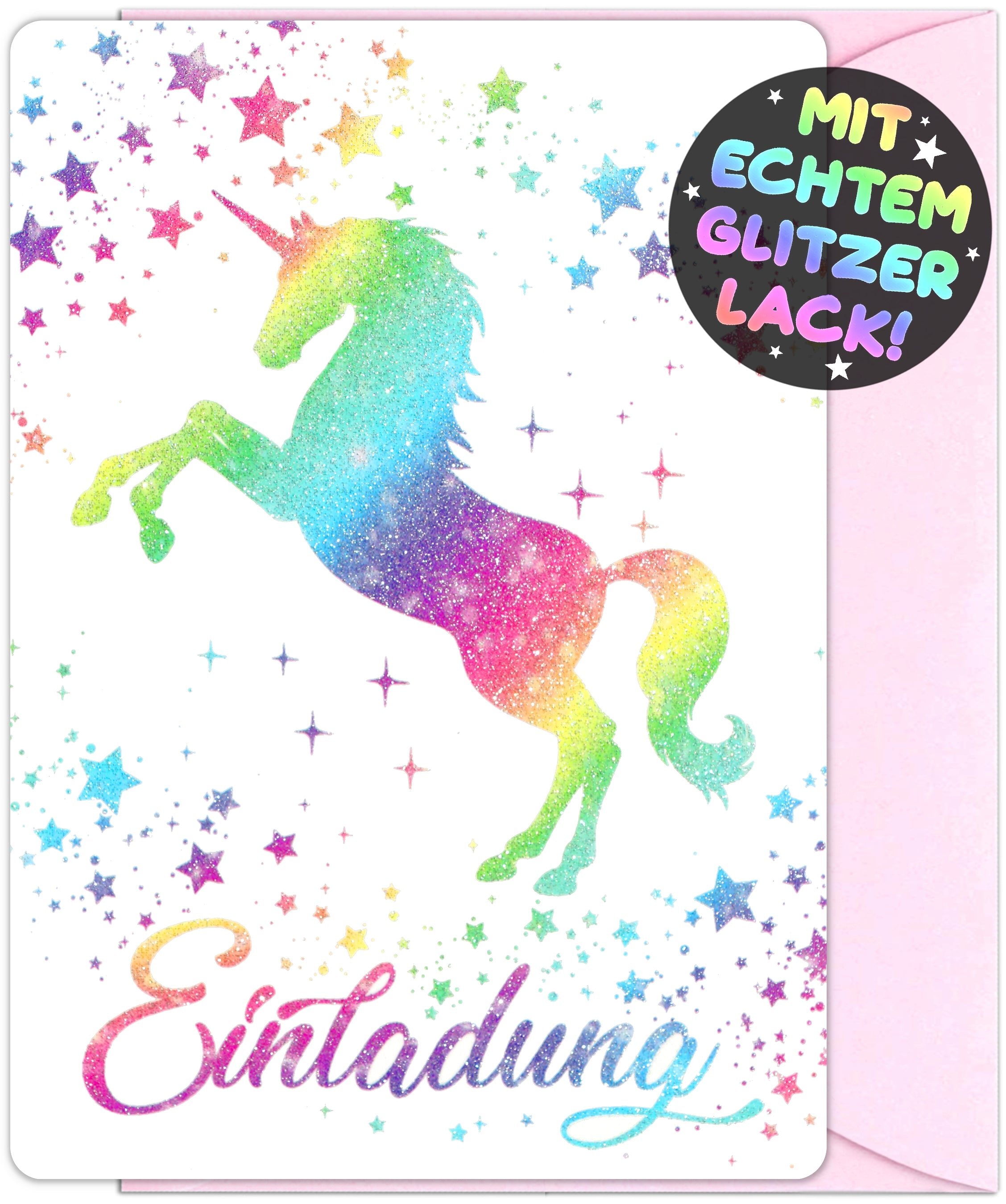 Glitzer Einhorn Einladungskarten | Vulava®