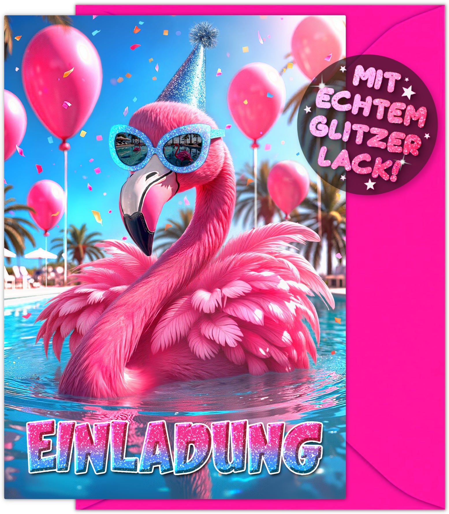 Flamingo Pool Party Einladungskarten