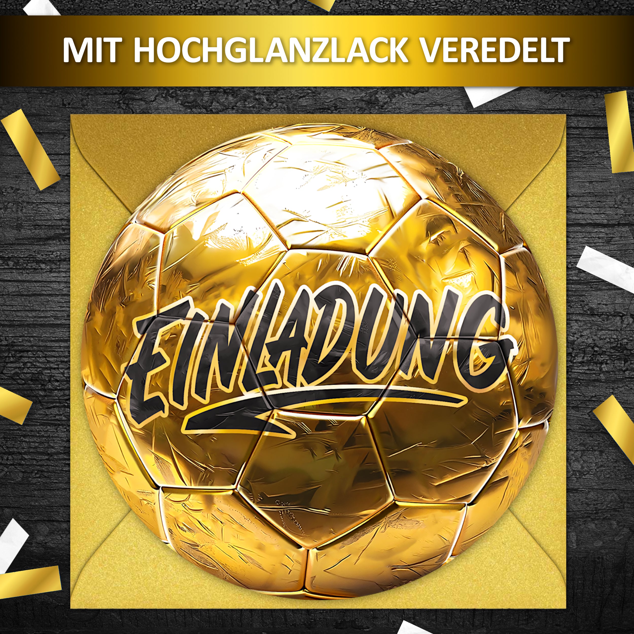 Fußball Gold Einladungskarten