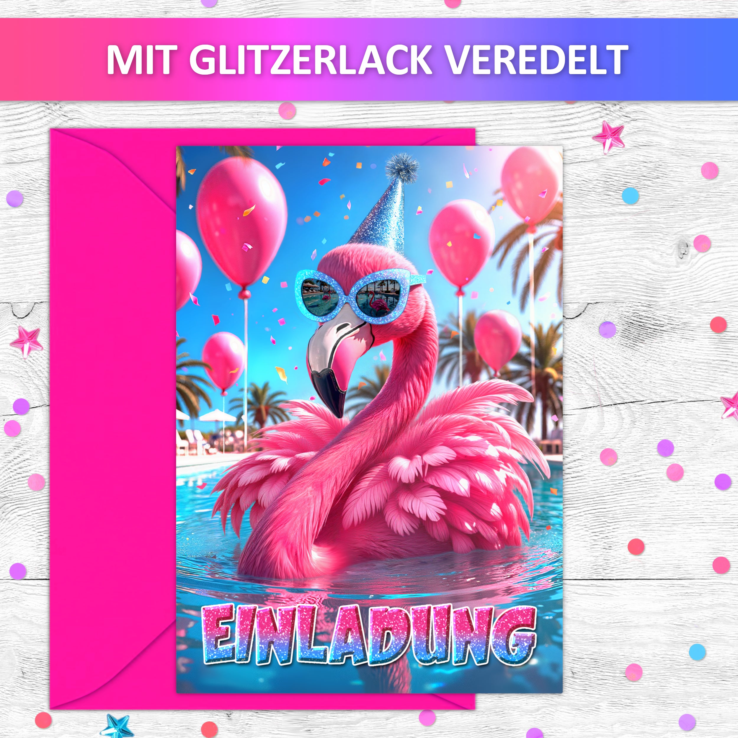 Flamingo Pool Party Einladungskarten