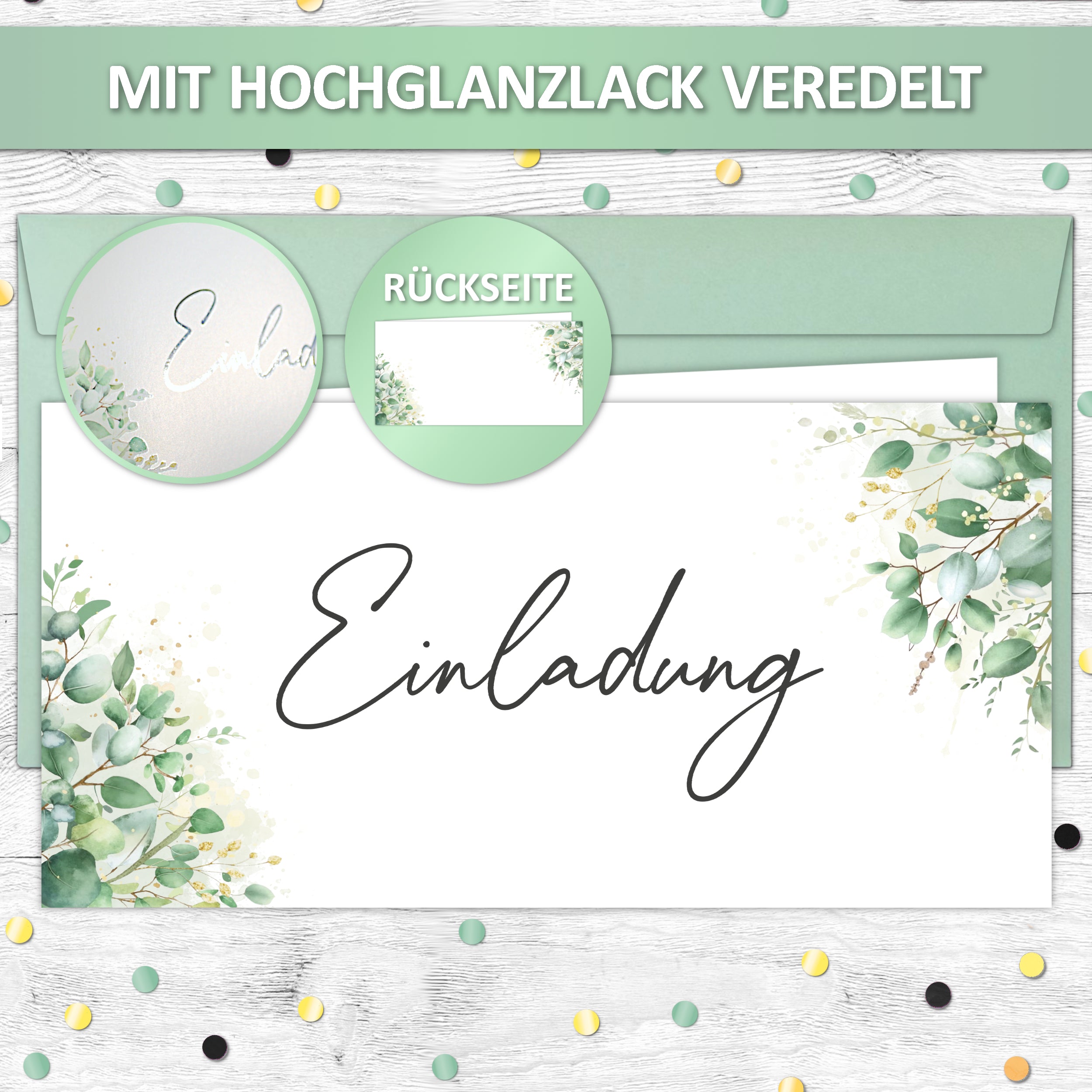 12x EINLADUNGSKARTEN + 12x Umschläge - Hochzeit
