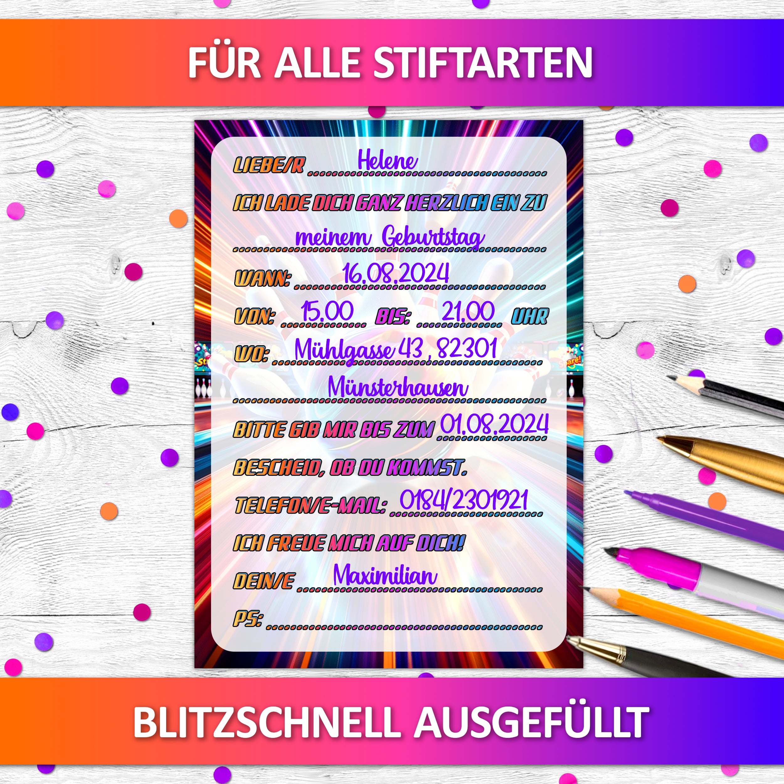 Bowling Einladungskarten