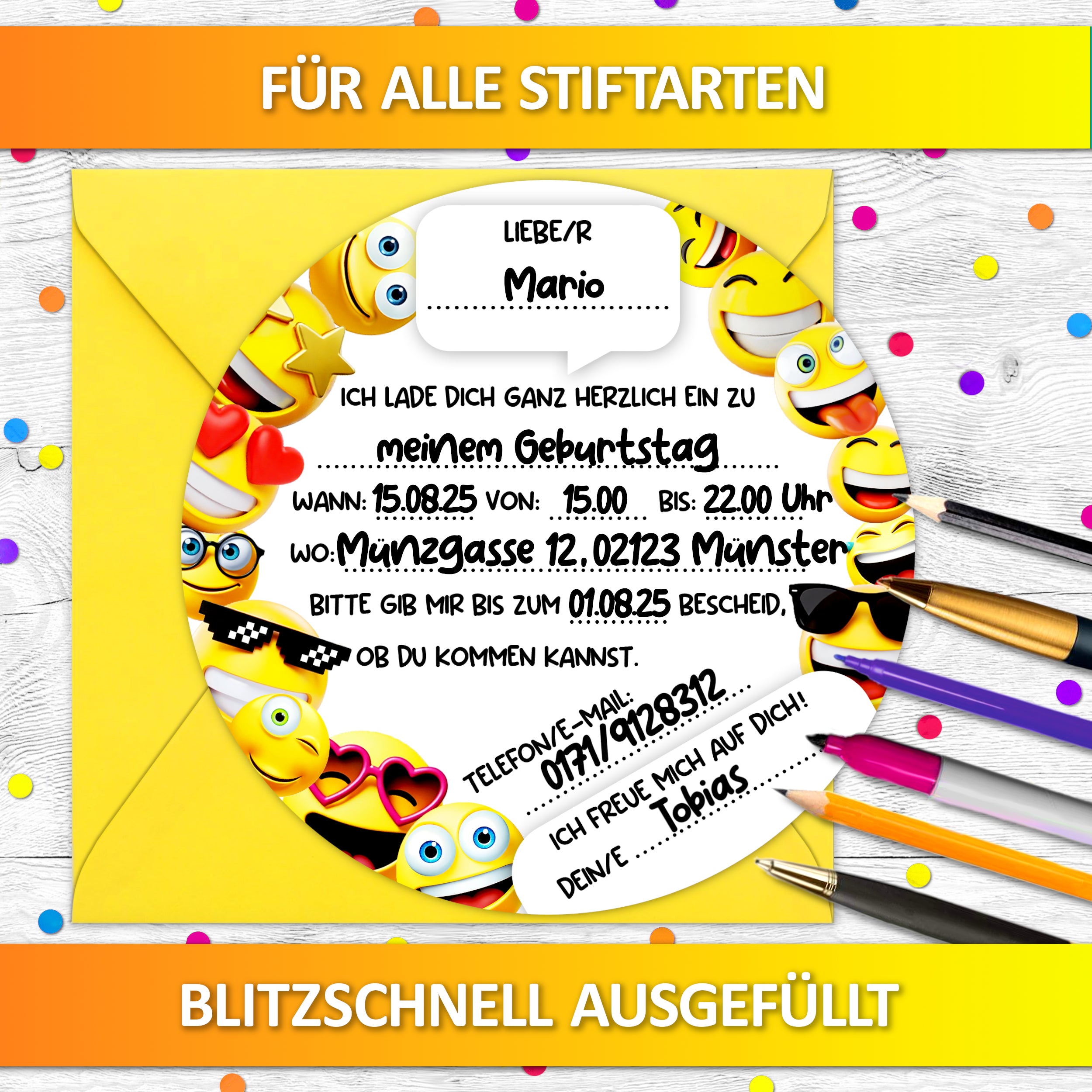 Smiley Einladungskarten