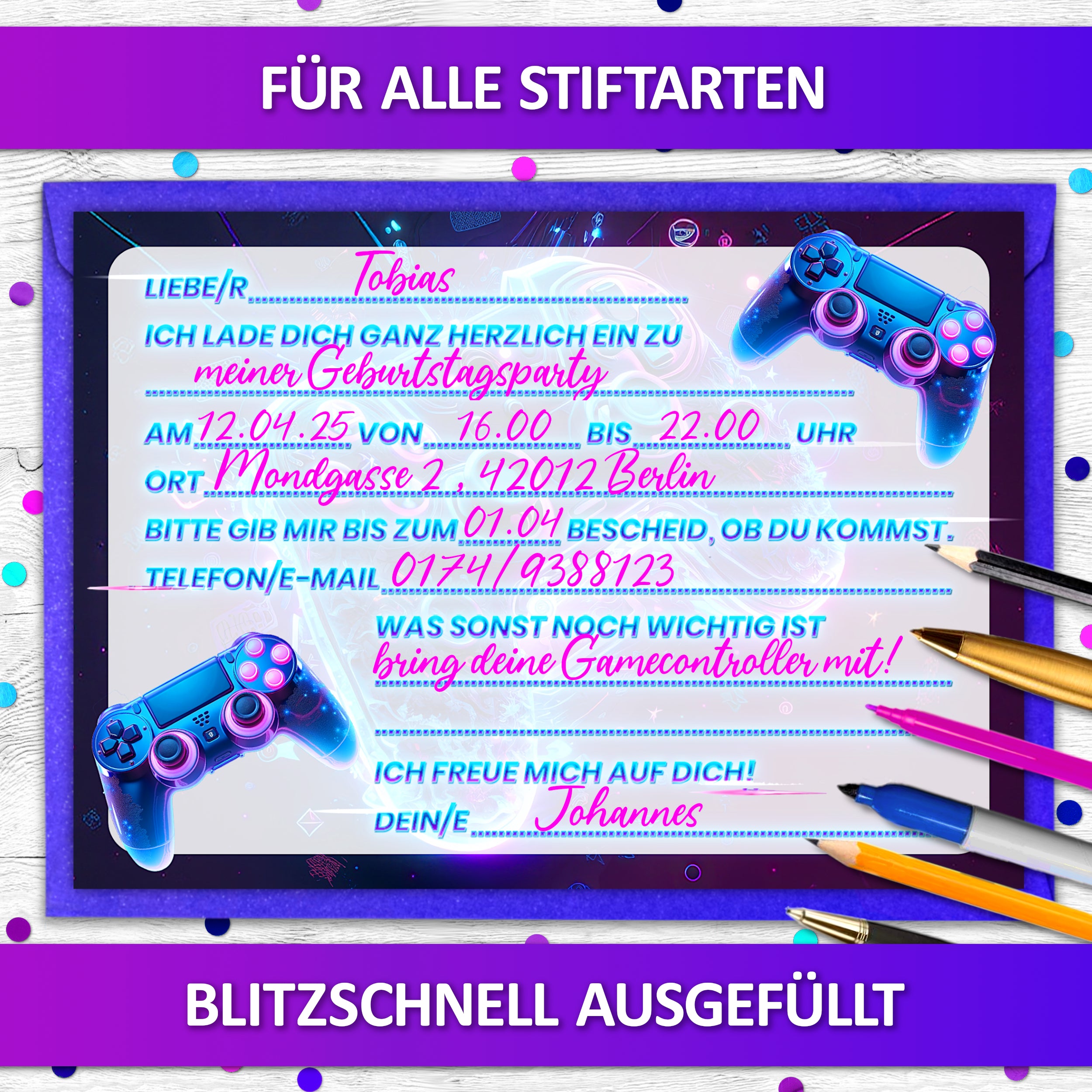 Gaming Einladungskarten