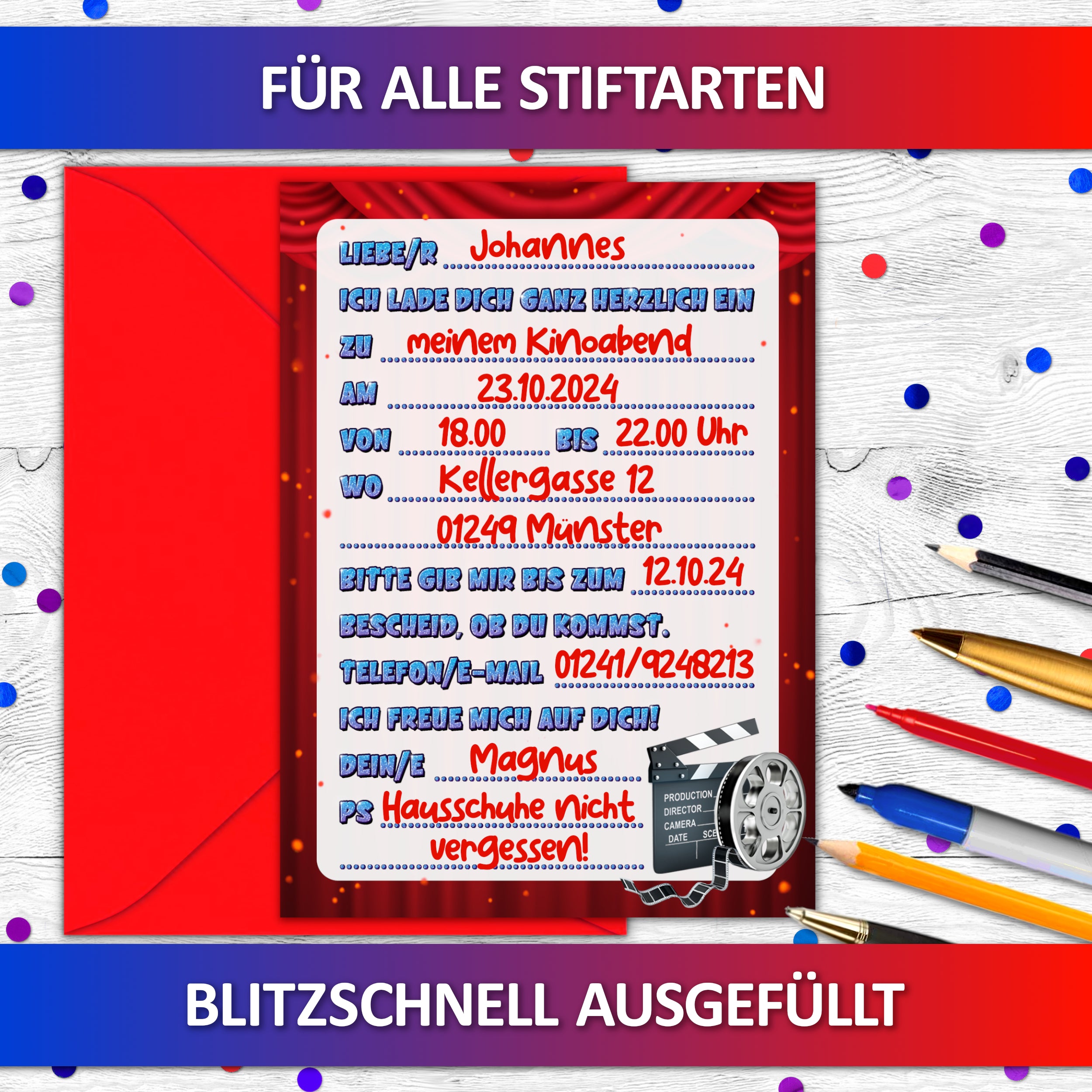 Kino Katze Einladungskarten