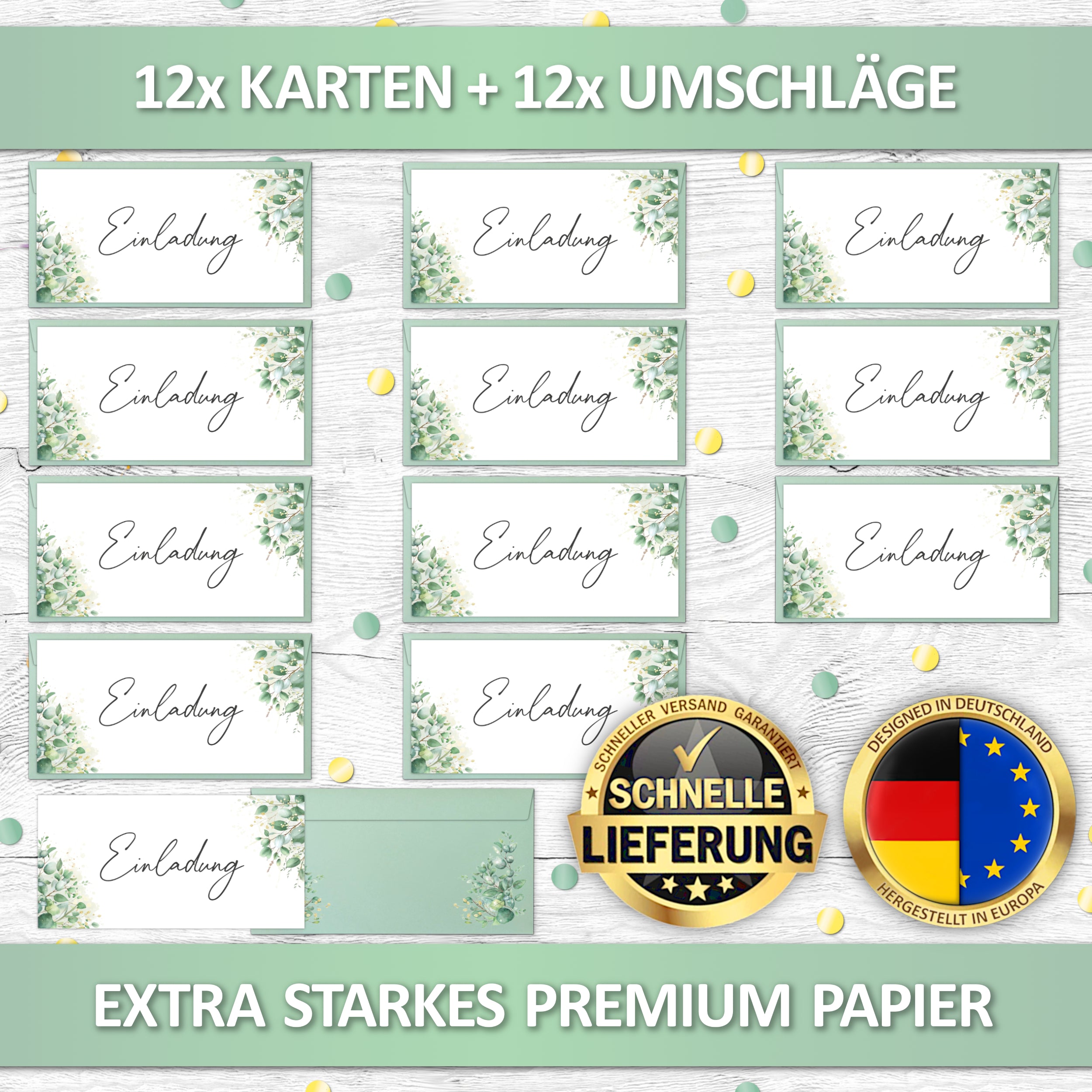 12x EINLADUNGSKARTEN + 12x Umschläge - Hochzeit