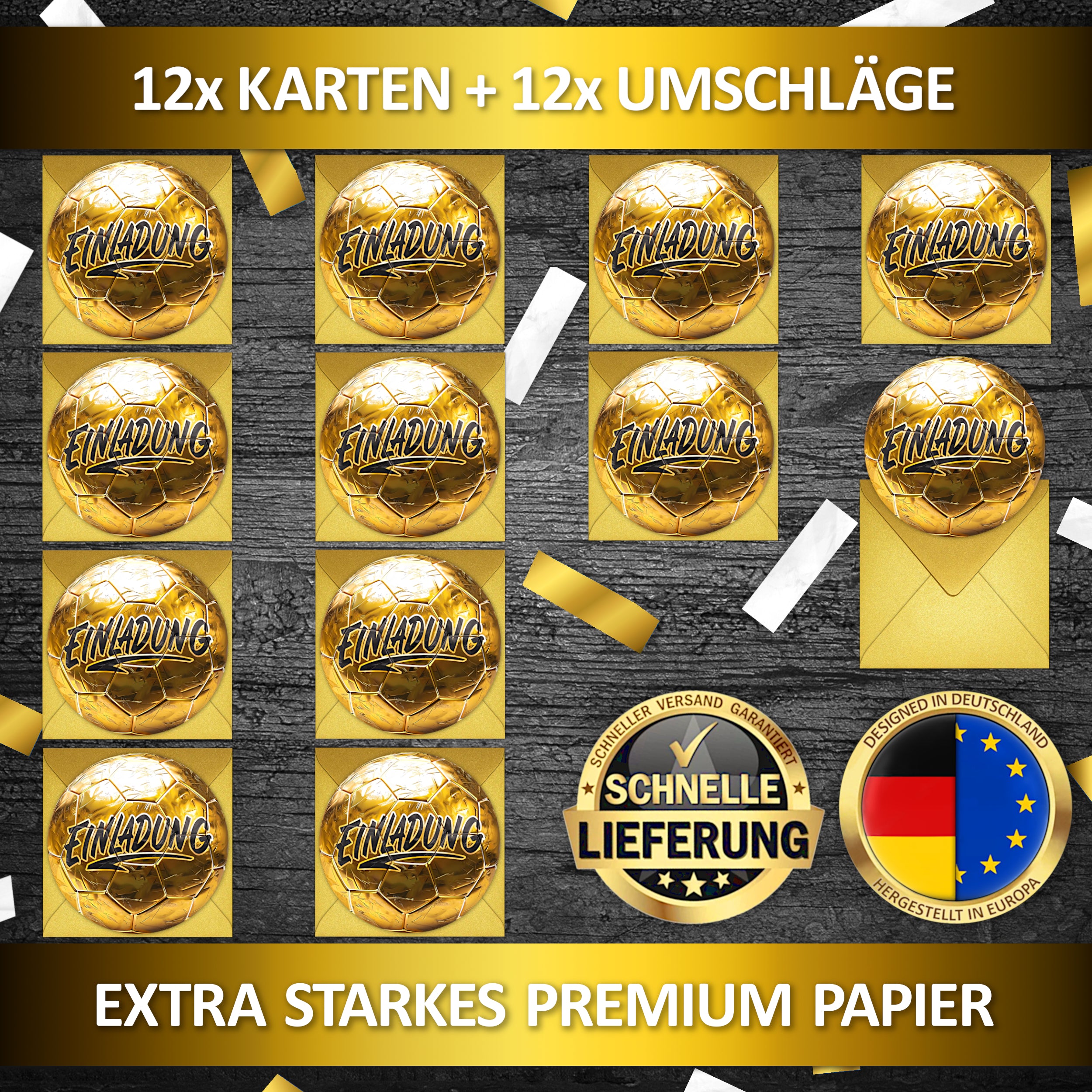 Fußball Gold Einladungskarten